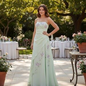 NWT City Triangles Sage Green Fairycore Gown Y2K Embroidered Prom Dress Sz 9/10